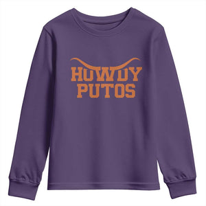 Howdy Putos Youth Sweatshirt Funny Western Cowboy Spanish Slang TS10 Purple Print Your Wear
