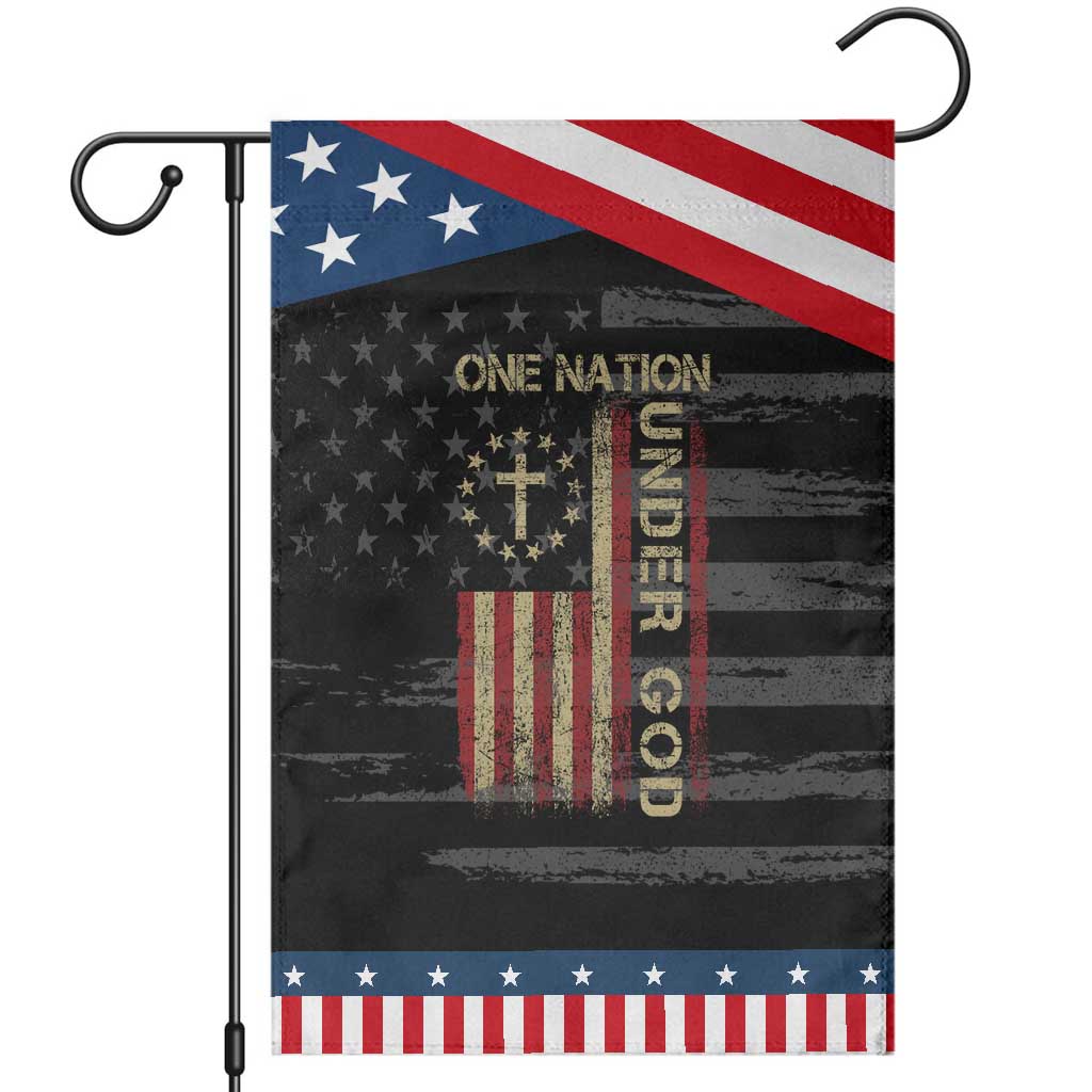 One Nation Under God Garden Flag American Flag 4th Of July Patriotic Christian TS10 Distressed Black Blue Print Your Wear