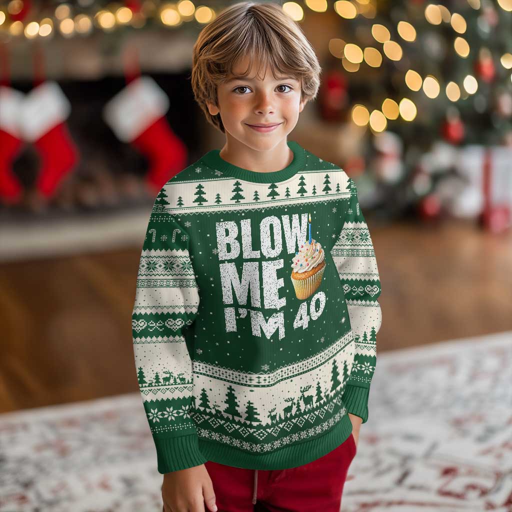 Funny 40th Birthday Ugly Christmas Sweater Blow Me Im 40 Year Old Bday Gag Gift Saying TS10 Forest Green Beige Print Your Wear