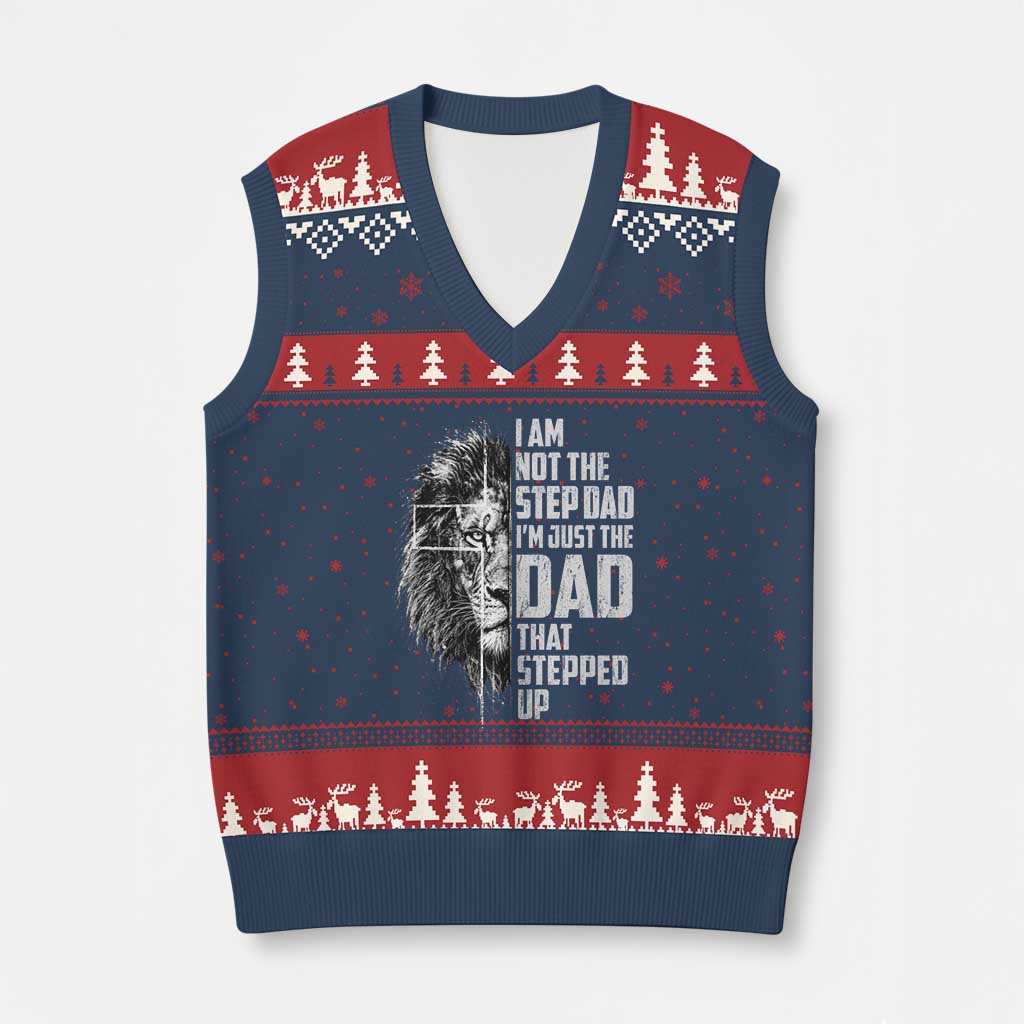 Bonus Dad V-Neck Knit Sweater Vest Stepdad Gifts From Stepdaughter Stepson Cross Lion Stepped Up Dad TS10 Navy Red Print Your Wear
