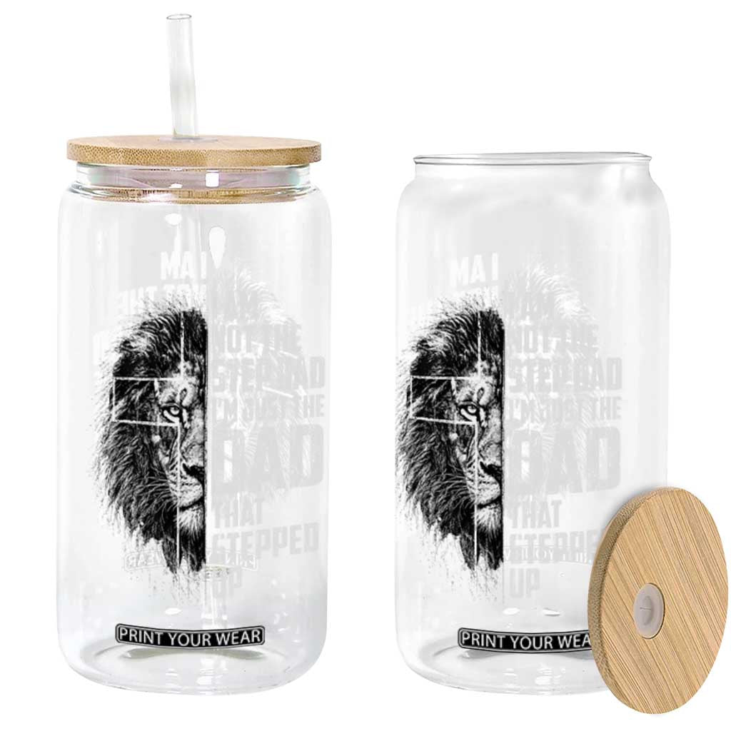 Bonus Dad Glass Can Stepdad Gifts From Stepdaughter Stepson Cross Lion Stepped Up Dad TS10 Print Your Wear