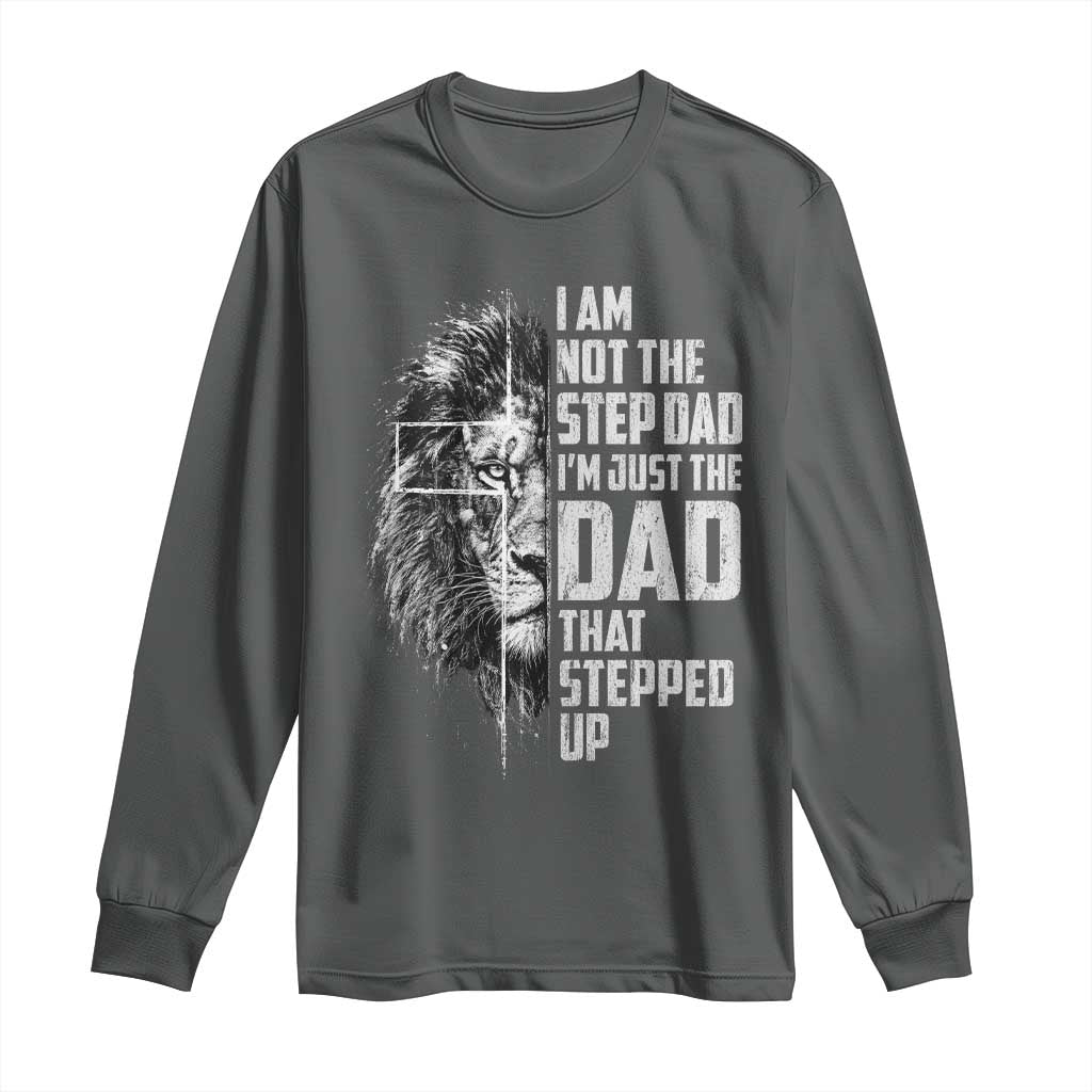 Bonus Dad Long Sleeve Shirt Stepdad Gifts From Stepdaughter Stepson Cross Lion Stepped Up Dad TS10 Dark Heather Print Your Wear