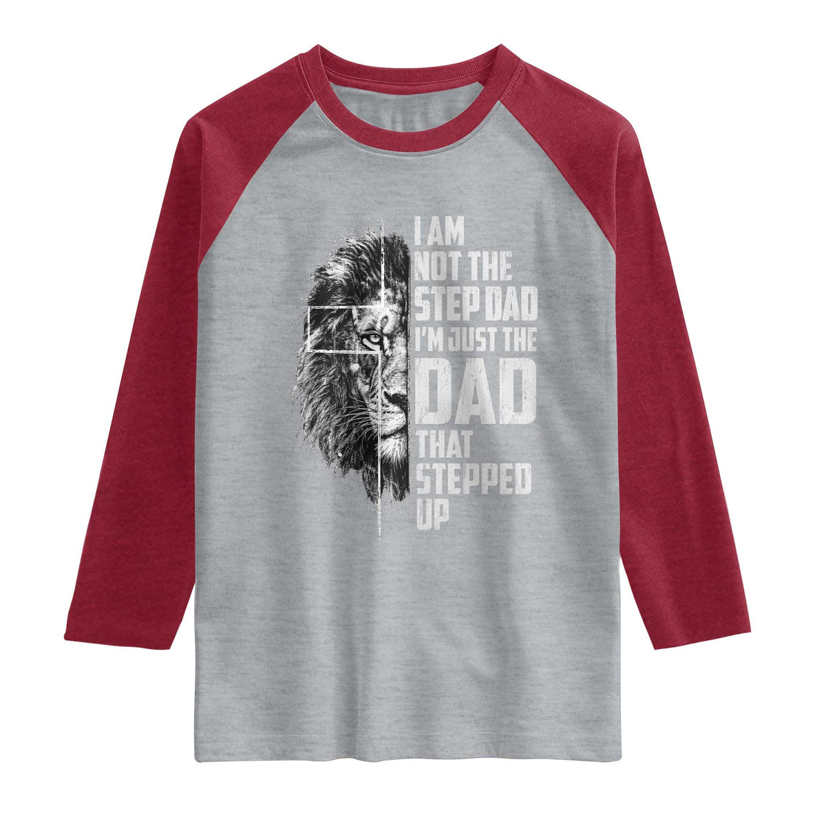 Bonus Dad Raglan Shirt Stepdad Gifts From Stepdaughter Stepson Cross Lion Stepped Up Dad TS10 Heather Gray Heather Red Print Your Wear