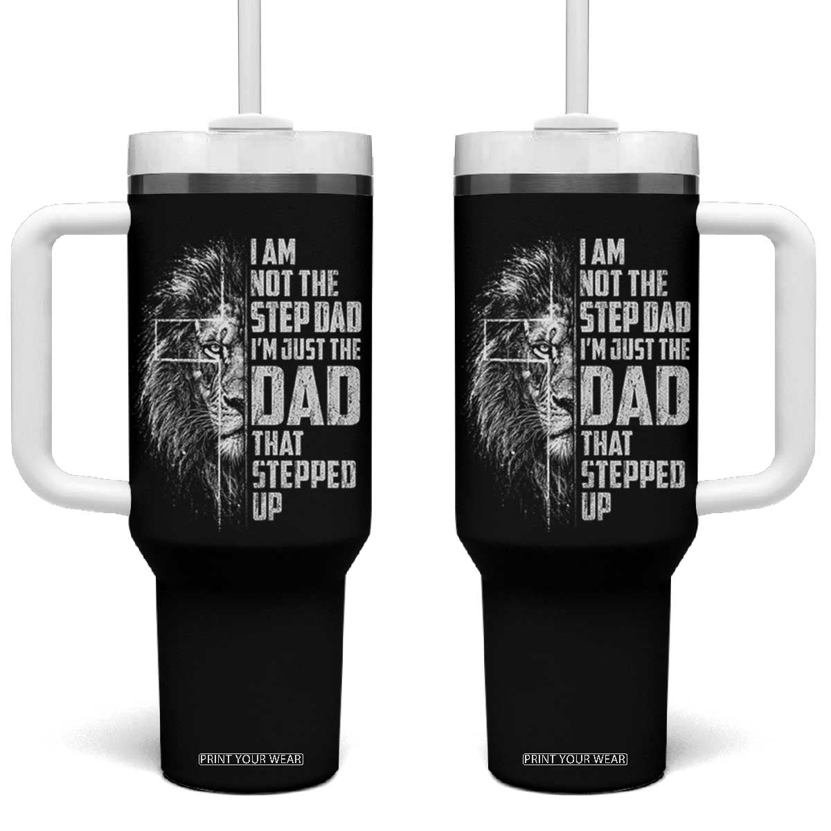 Bonus Dad Tumbler With Handle Stepdad Gifts From Stepdaughter Stepson Cross Lion Stepped Up Dad TS10 One Size: 40 oz Black Print Your Wear