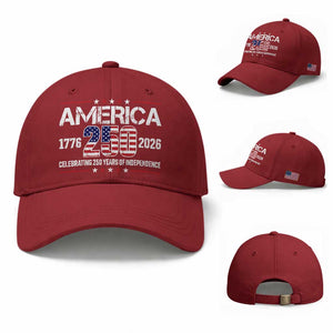 250th Anniversary Baseball Cap American 250 Years Birthday Patriotic 1776 2026 TS10 Baseball Cap Universal Fit Cherry Red Print Your Wear