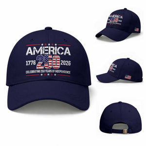 250th Anniversary Baseball Cap American 250 Years Birthday Patriotic 1776 2026 TS10 Baseball Cap Universal Fit Dark Blue Print Your Wear