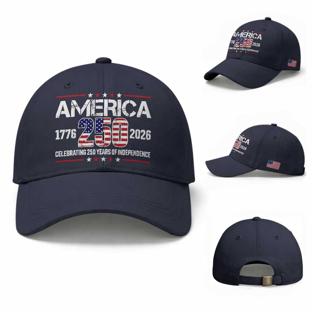 250th Anniversary Baseball Cap American 250 Years Birthday Patriotic 1776 2026 TS10 Baseball Cap Universal Fit Navy Print Your Wear