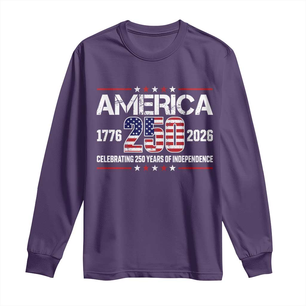 250th Anniversary Long Sleeve Shirt American 250 Years Birthday Patriotic 1776 2026 TS10 Purple Print Your Wear