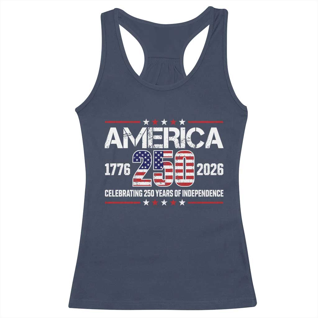 250th Anniversary Racerback Tank Top American 250 Years Birthday Patriotic 1776 2026 TS10 Navy Print Your Wear