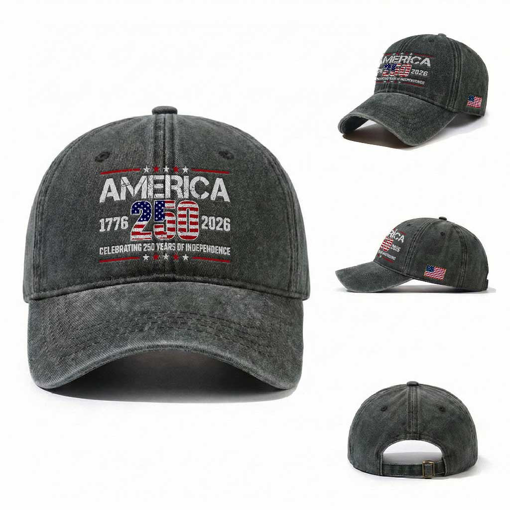 250th Anniversary Washed Cotton Baseball Cap American 250 Years Birthday Patriotic 1776 2026 TS10 Washed Cap Universal Fit Dark Green Print Your Wear