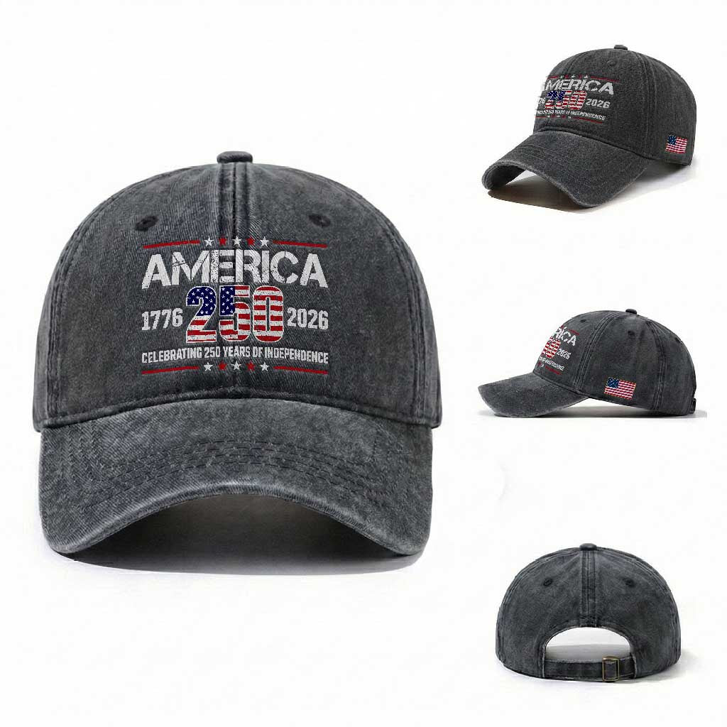 250th Anniversary Washed Cotton Baseball Cap American 250 Years Birthday Patriotic 1776 2026 TS10 Washed Cap Universal Fit Dark Gray Print Your Wear