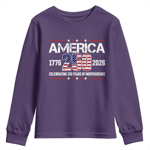 250th Anniversary Youth Sweatshirt American 250 Years Birthday Patriotic 1776 2026 TS10 Purple Print Your Wear