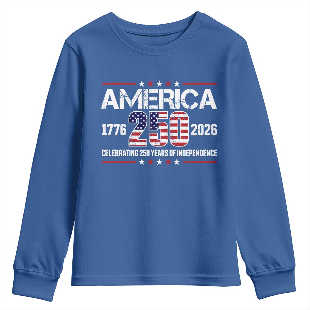 250th Anniversary Youth Sweatshirt American 250 Years Birthday Patriotic 1776 2026 TS10 Royal Blue Print Your Wear