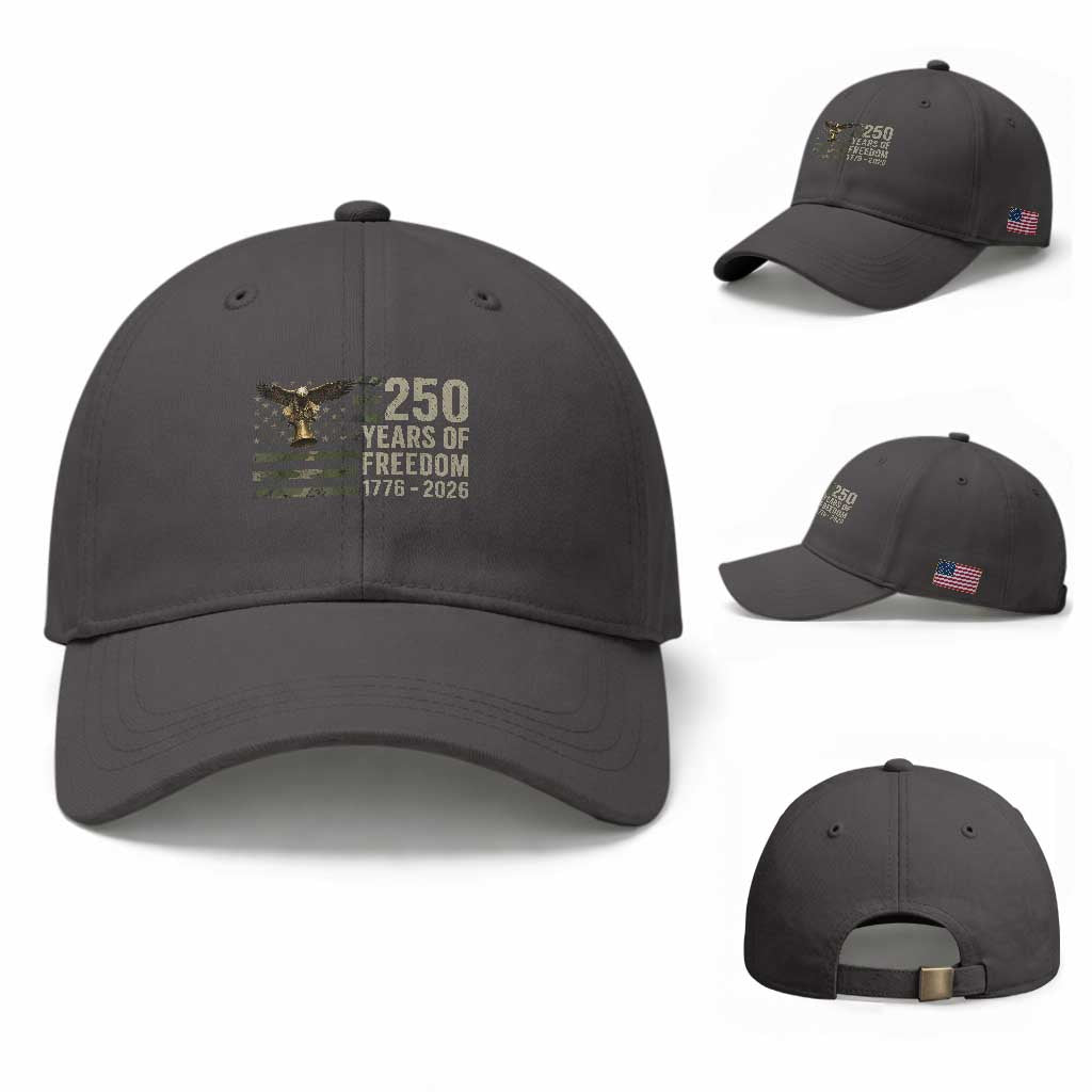 250th Anniversary Baseball Cap 1776 2026 250 Years Birthday Patriotic Camouflage USA Flag TS10 Baseball Cap Universal Fit Dark Gray Print Your Wear