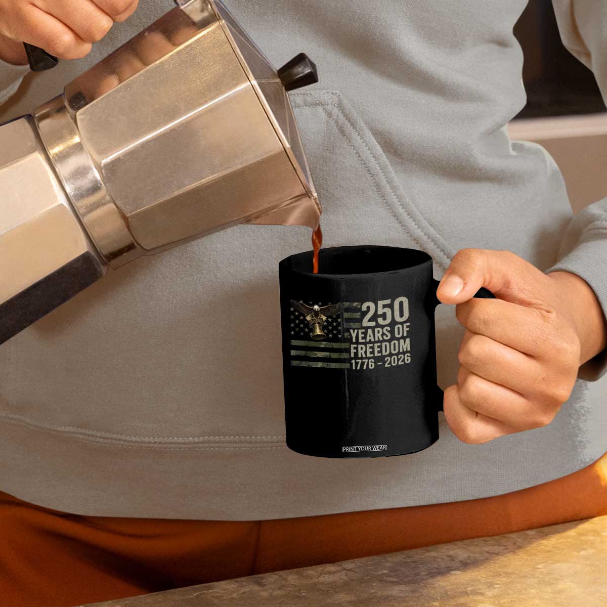 250th Anniversary Coffee Mug 1776 2026 250 Years Birthday Patriotic Camouflage USA Flag TS10 Print Your Wear