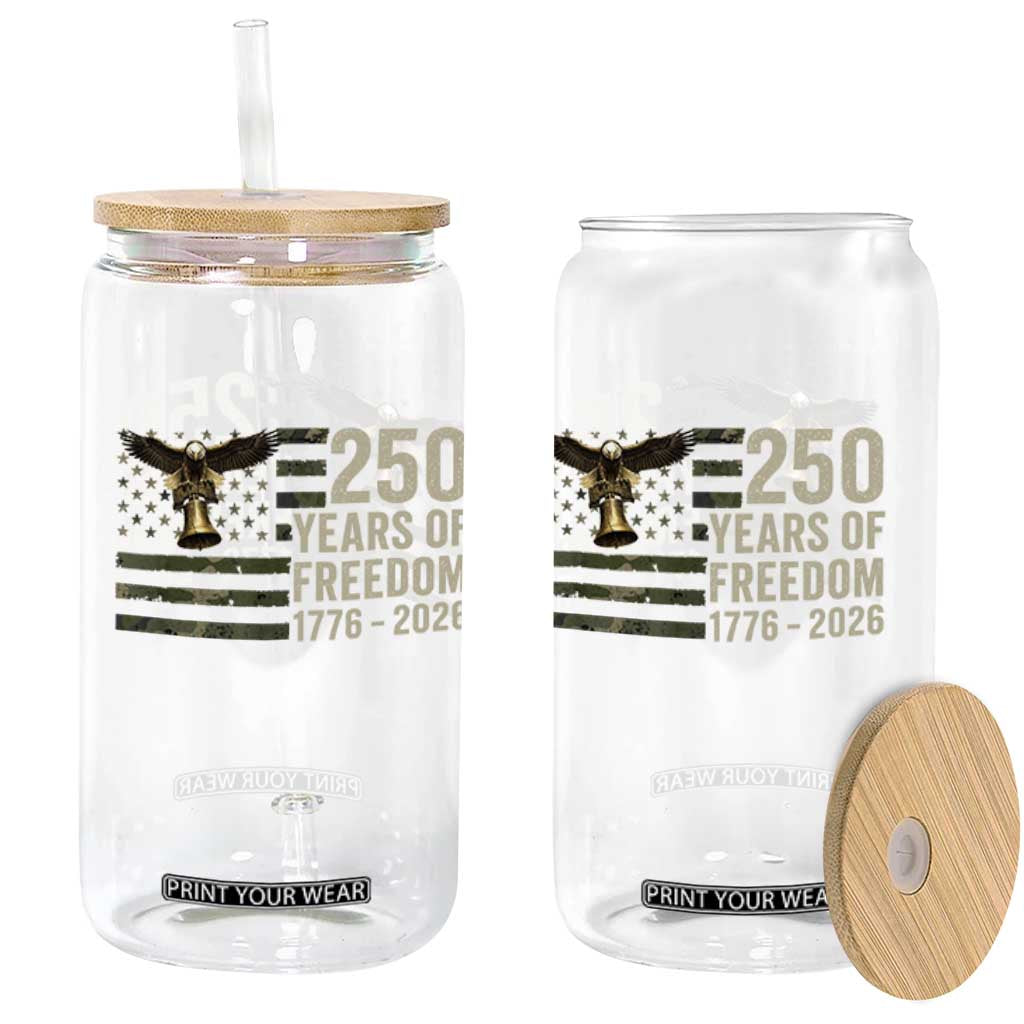 250th Anniversary Glass Can 1776 2026 250 Years Birthday Patriotic Camouflage USA Flag TS10 Print Your Wear