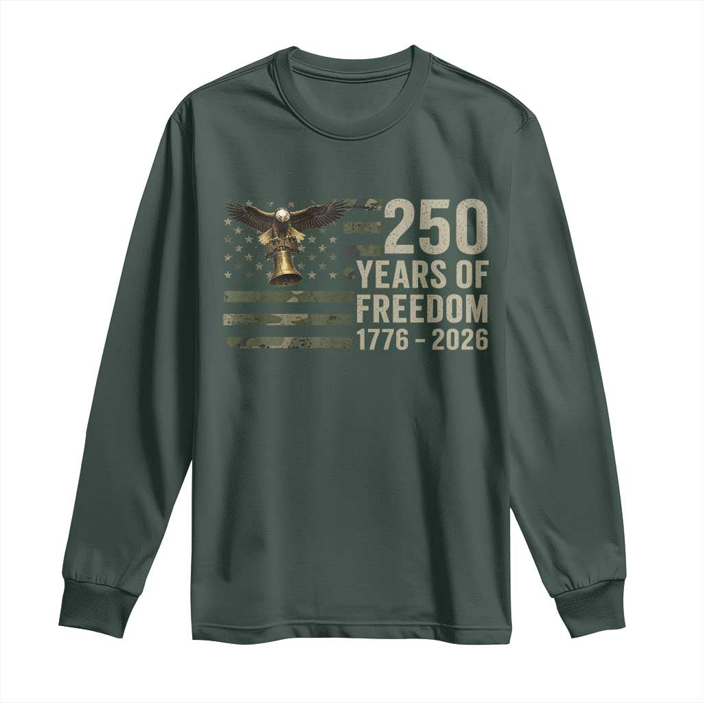250th Anniversary Long Sleeve Shirt 1776 2026 250 Years Birthday Patriotic Camouflage USA Flag TS10 Dark Forest Green Print Your Wear