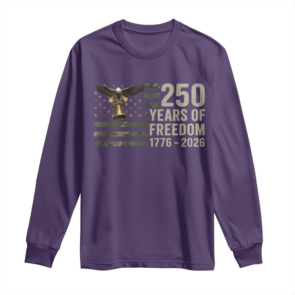 250th Anniversary Long Sleeve Shirt 1776 2026 250 Years Birthday Patriotic Camouflage USA Flag TS10 Purple Print Your Wear