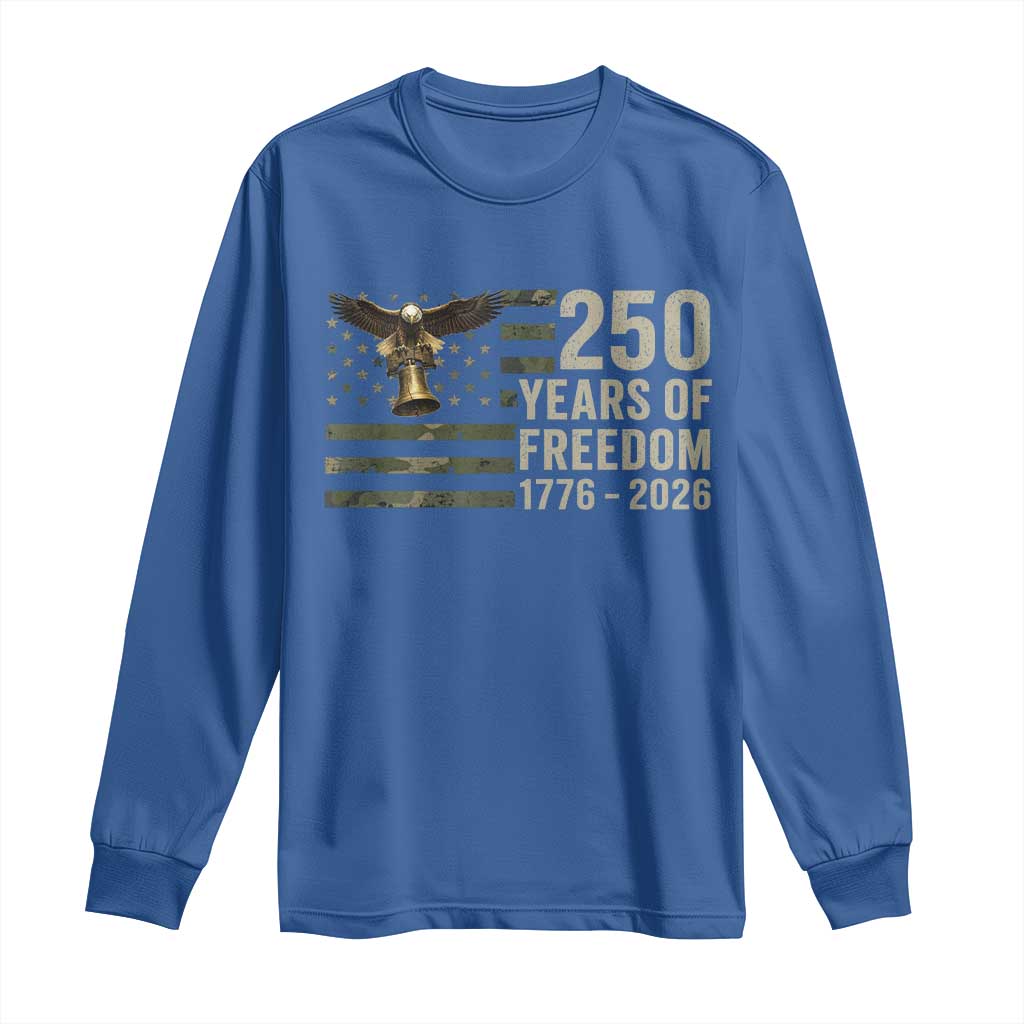 250th Anniversary Long Sleeve Shirt 1776 2026 250 Years Birthday Patriotic Camouflage USA Flag TS10 Royal Blue Print Your Wear