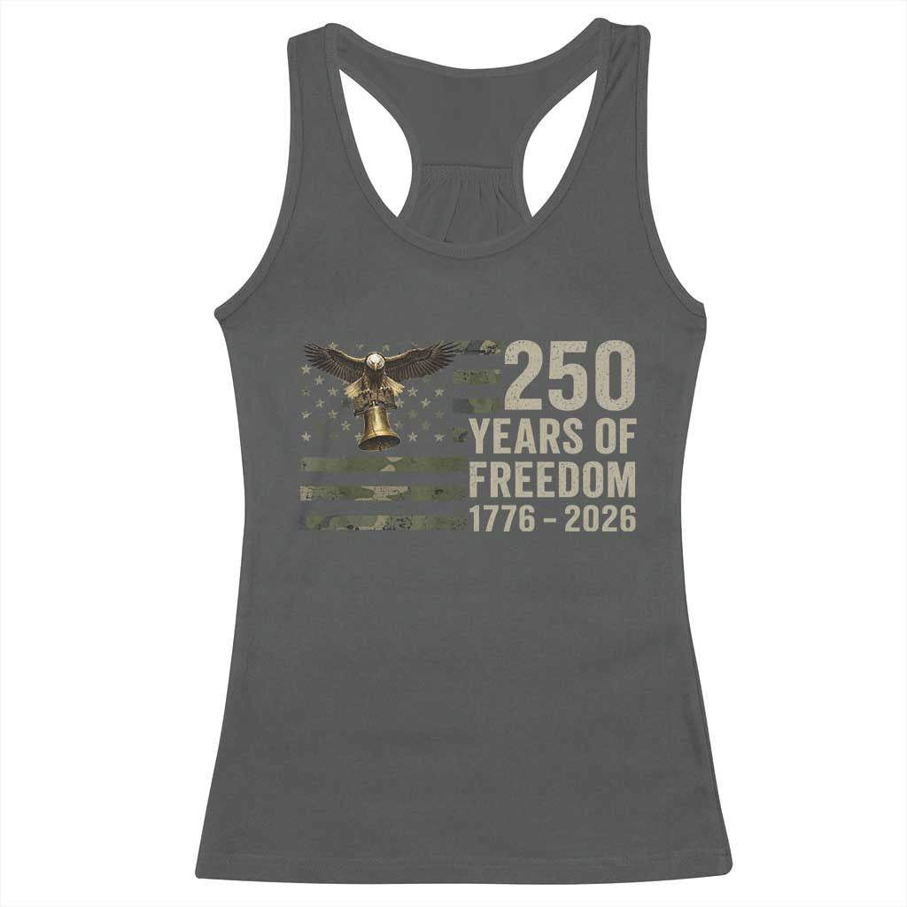 250th Anniversary Racerback Tank Top 1776 2026 250 Years Birthday Patriotic Camouflage USA Flag TS10 Dark Heather Print Your Wear