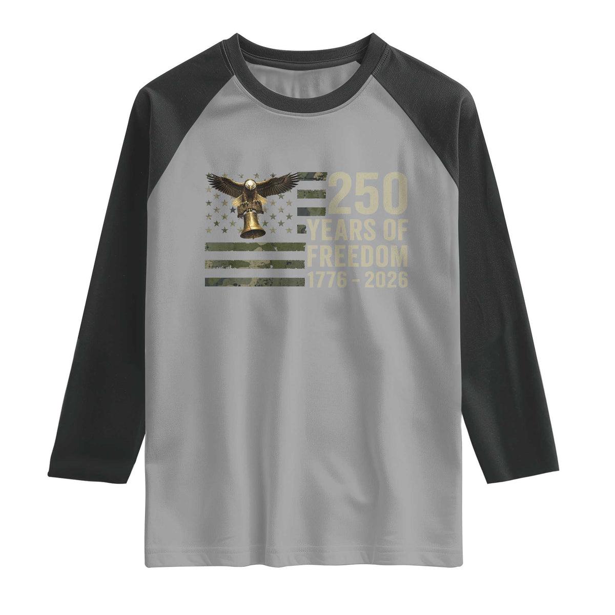 250th Anniversary Raglan Shirt 1776 2026 250 Years Birthday Patriotic Camouflage USA Flag TS10 Sport Gray Black Print Your Wear
