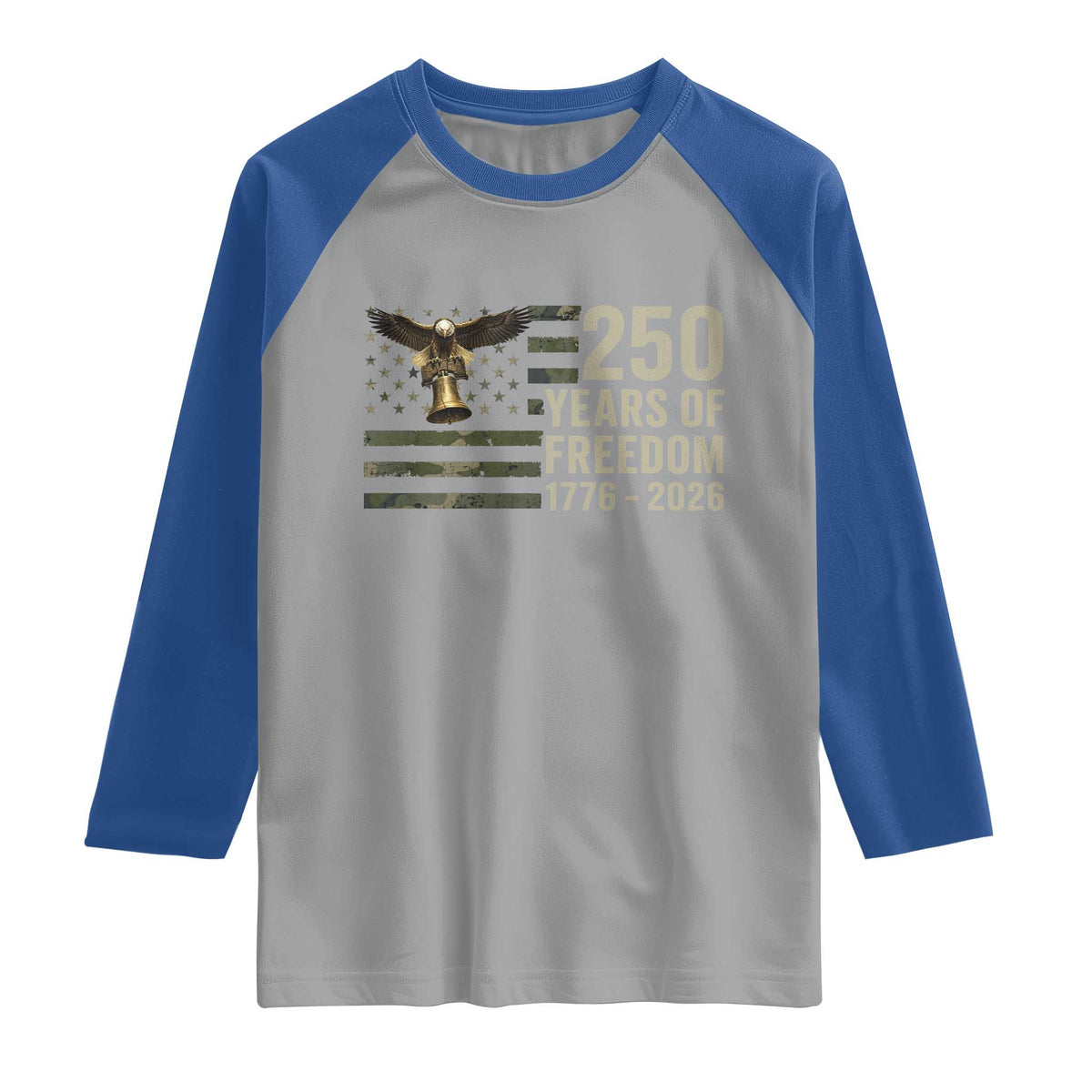 250th Anniversary Raglan Shirt 1776 2026 250 Years Birthday Patriotic Camouflage USA Flag TS10 Sport Gray Royal Print Your Wear
