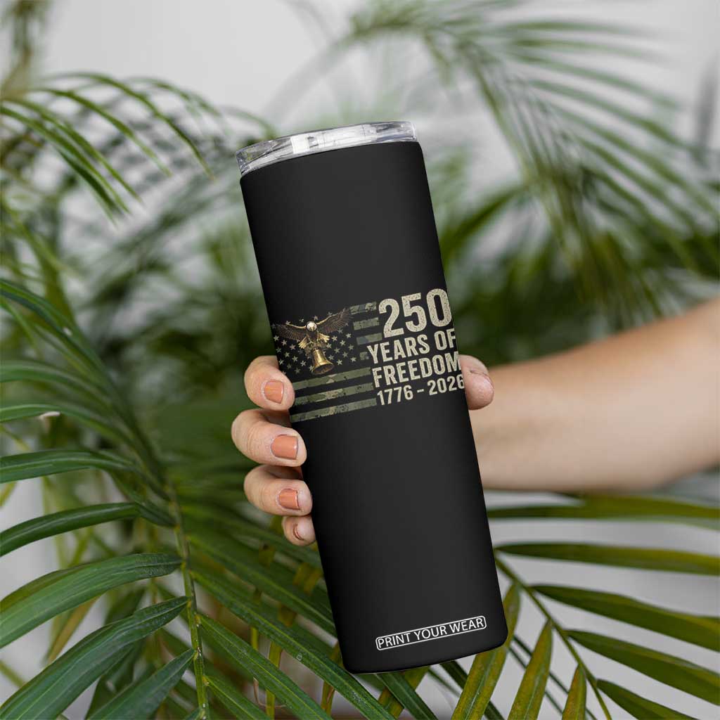 250th Anniversary Skinny Tumbler 1776 2026 250 Years Birthday Patriotic Camouflage USA Flag TS10 Print Your Wear