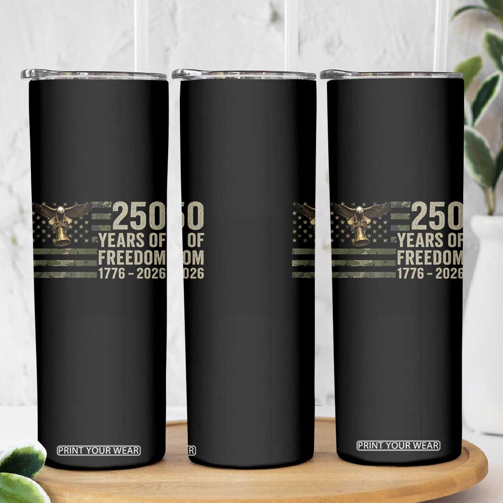 250th Anniversary Skinny Tumbler 1776 2026 250 Years Birthday Patriotic Camouflage USA Flag TS10 Print Your Wear