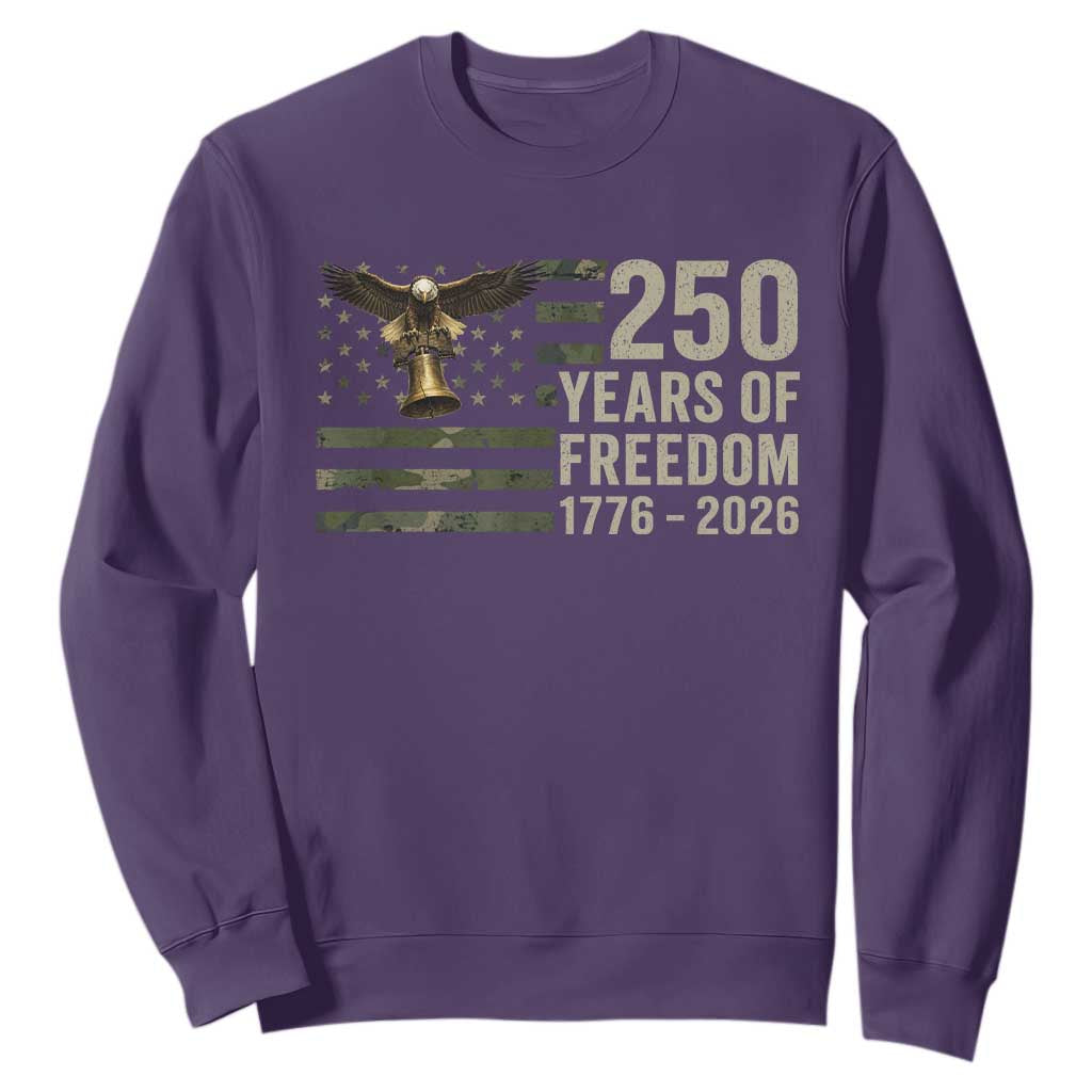 250th Anniversary Sweatshirt 1776 2026 250 Years Birthday Patriotic Camouflage USA Flag TS10 Purple Print Your Wear