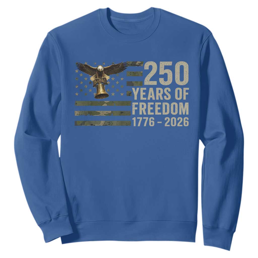 250th Anniversary Sweatshirt 1776 2026 250 Years Birthday Patriotic Camouflage USA Flag TS10 Royal Blue Print Your Wear