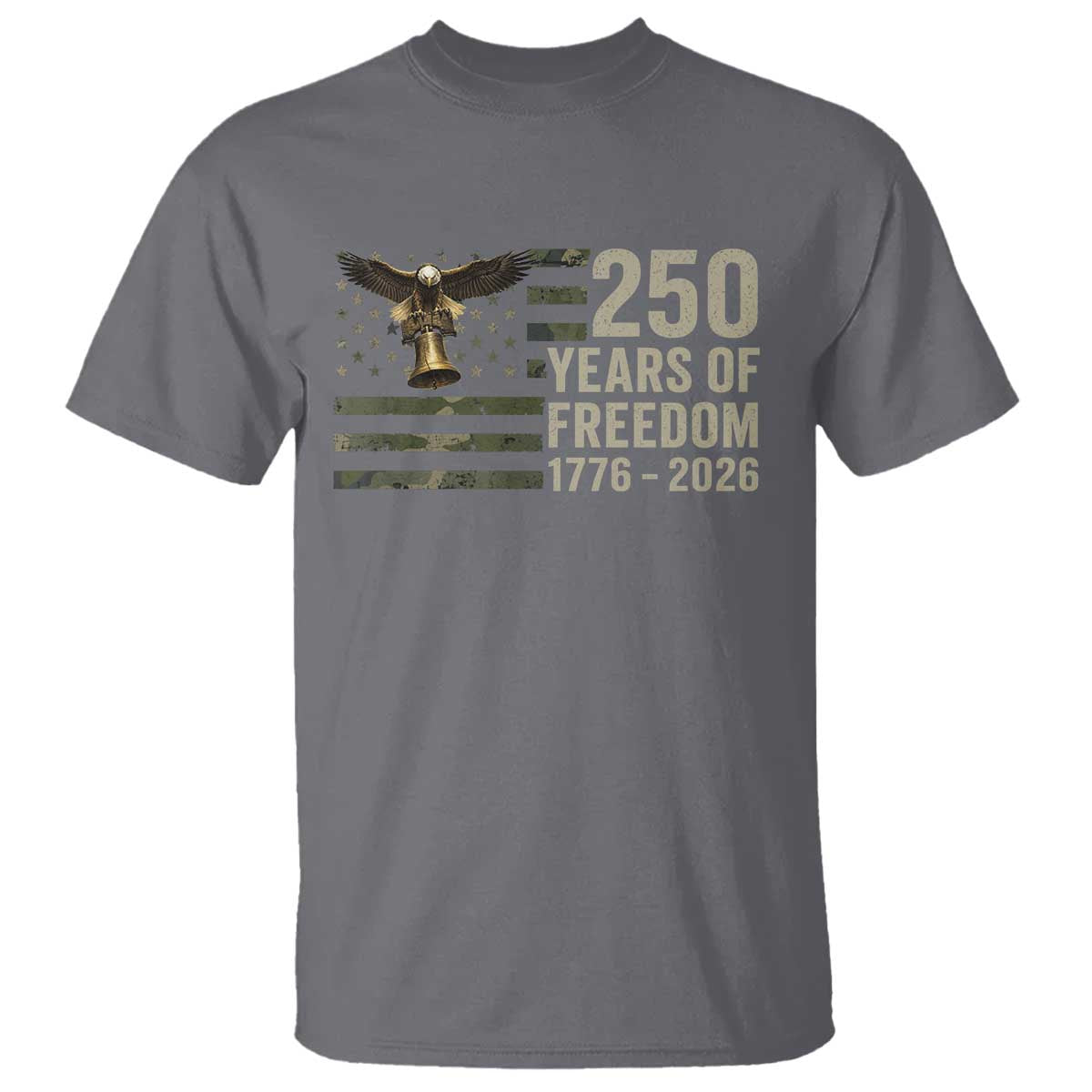 250th Anniversary T Shirt 1776 2026 250 Years Birthday Patriotic Camouflage USA Flag TS10 Charcoal Print Your Wear