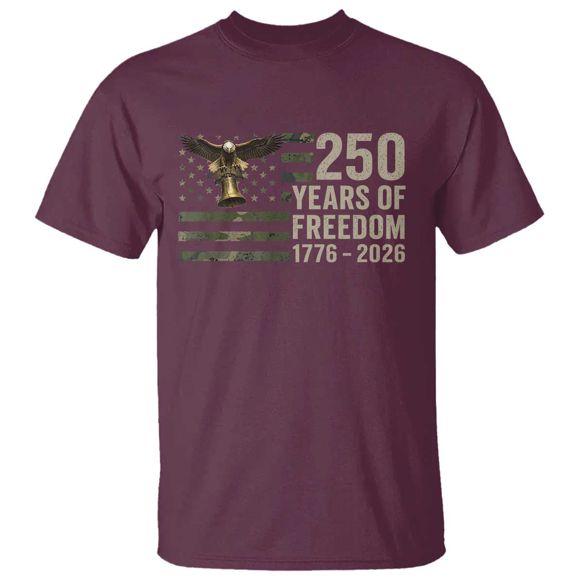250th Anniversary T Shirt 1776 2026 250 Years Birthday Patriotic Camouflage USA Flag TS10 Maroon Print Your Wear
