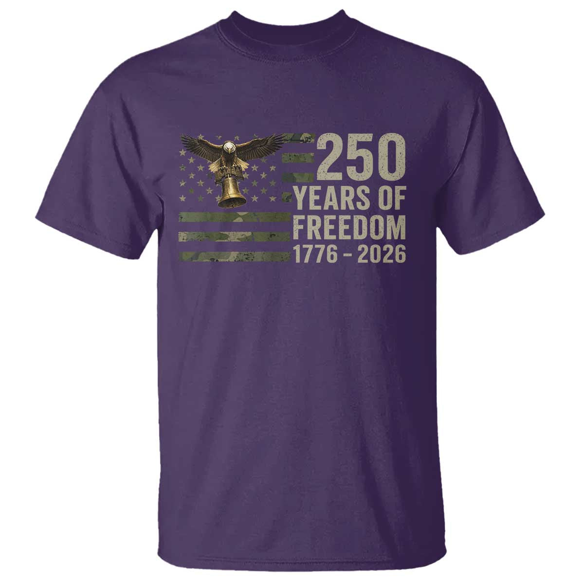 250th Anniversary T Shirt 1776 2026 250 Years Birthday Patriotic Camouflage USA Flag TS10 Purple Print Your Wear