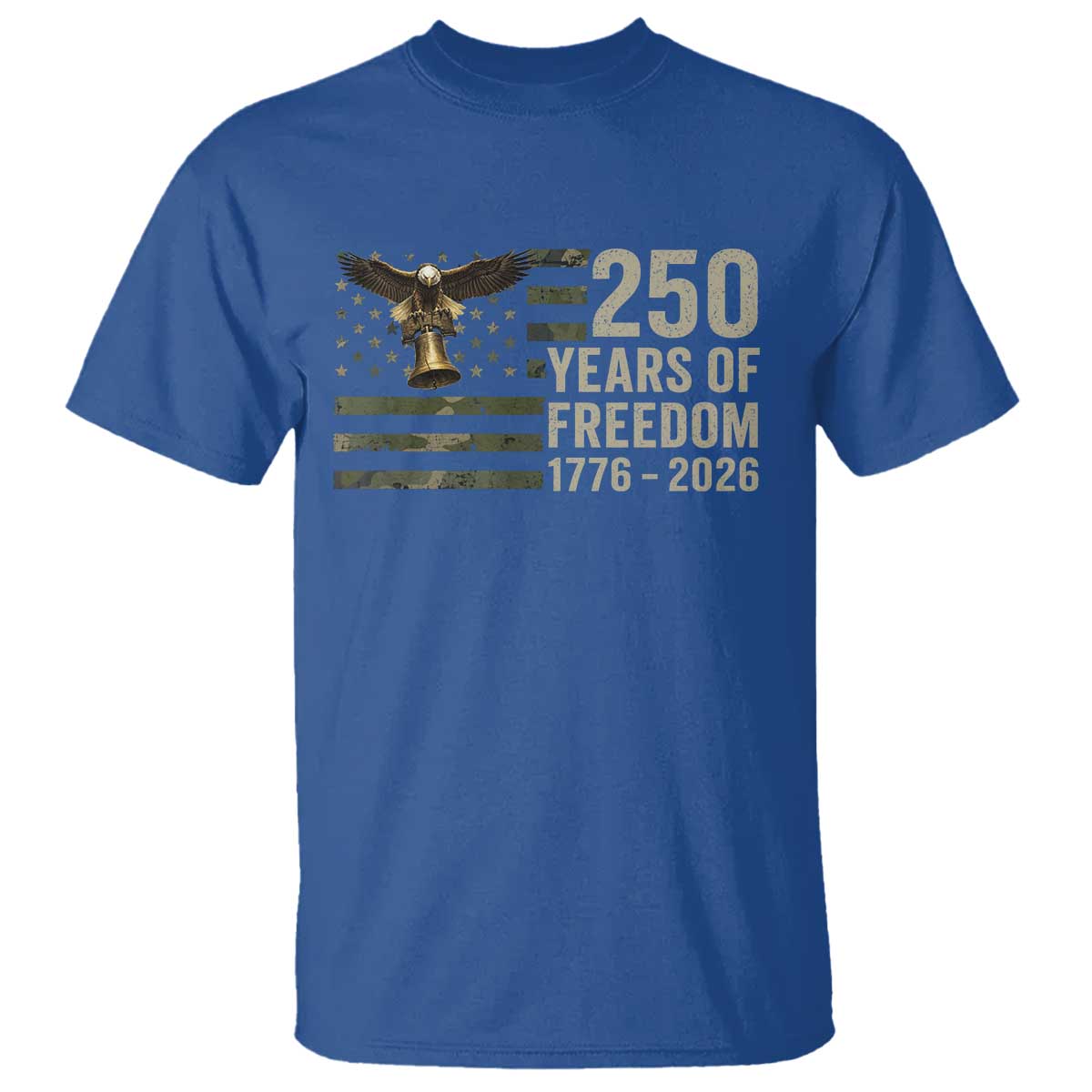 250th Anniversary T Shirt 1776 2026 250 Years Birthday Patriotic Camouflage USA Flag TS10 Royal Blue Print Your Wear
