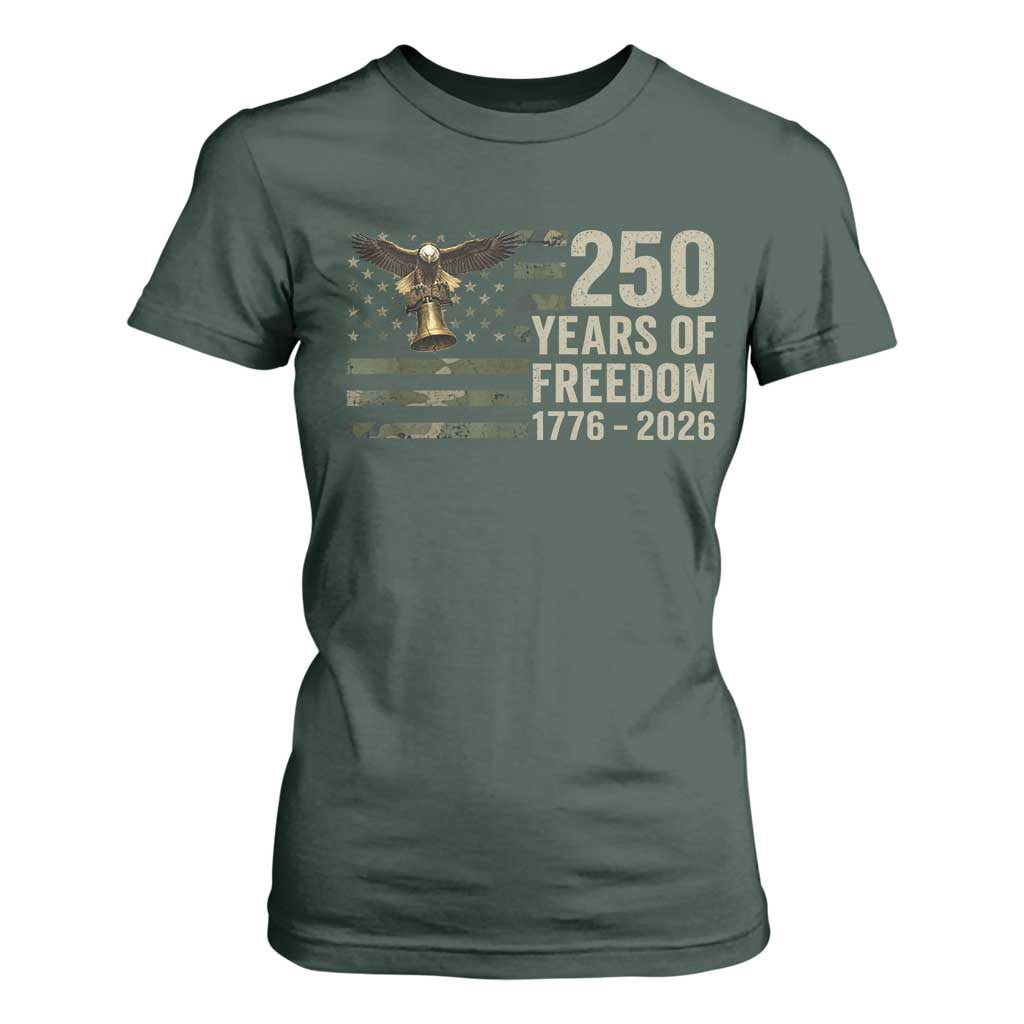 250th Anniversary T Shirt For Women 1776 2026 250 Years Birthday Patriotic Camouflage USA Flag TS10 Dark Forest Green Print Your Wear