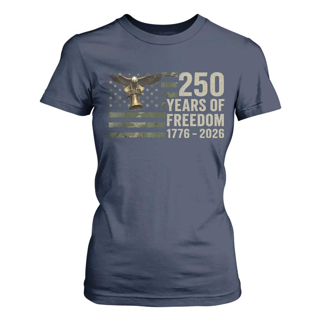 250th Anniversary T Shirt For Women 1776 2026 250 Years Birthday Patriotic Camouflage USA Flag TS10 Navy Print Your Wear