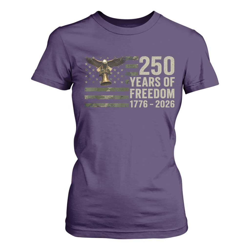 250th Anniversary T Shirt For Women 1776 2026 250 Years Birthday Patriotic Camouflage USA Flag TS10 Purple Print Your Wear
