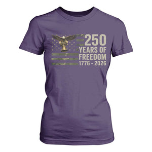 250th Anniversary T Shirt For Women 1776 2026 250 Years Birthday Patriotic Camouflage USA Flag TS10 Purple Print Your Wear