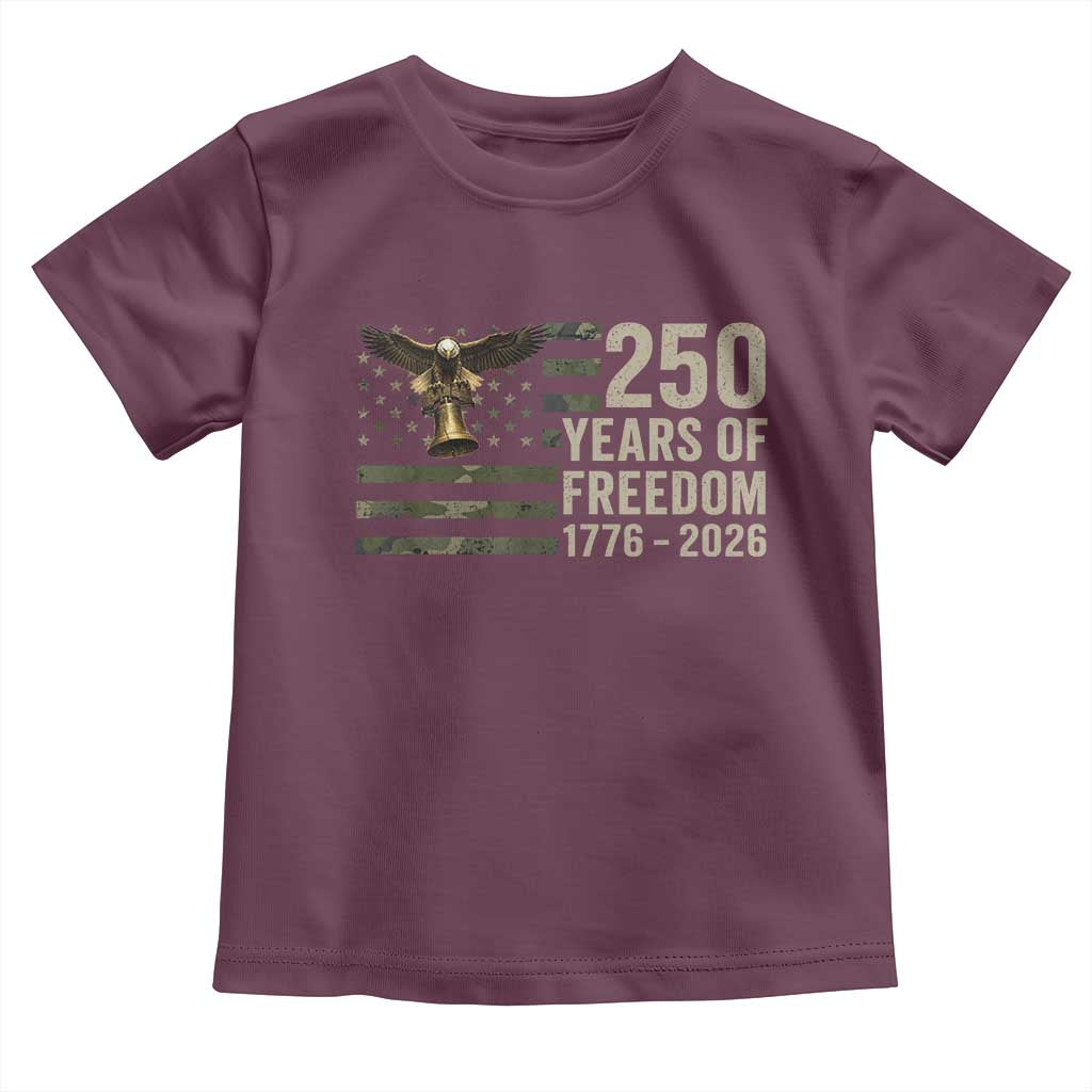 250th Anniversary Toddler T Shirt 1776 2026 250 Years Birthday Patriotic Camouflage USA Flag TS10 Maroon Print Your Wear