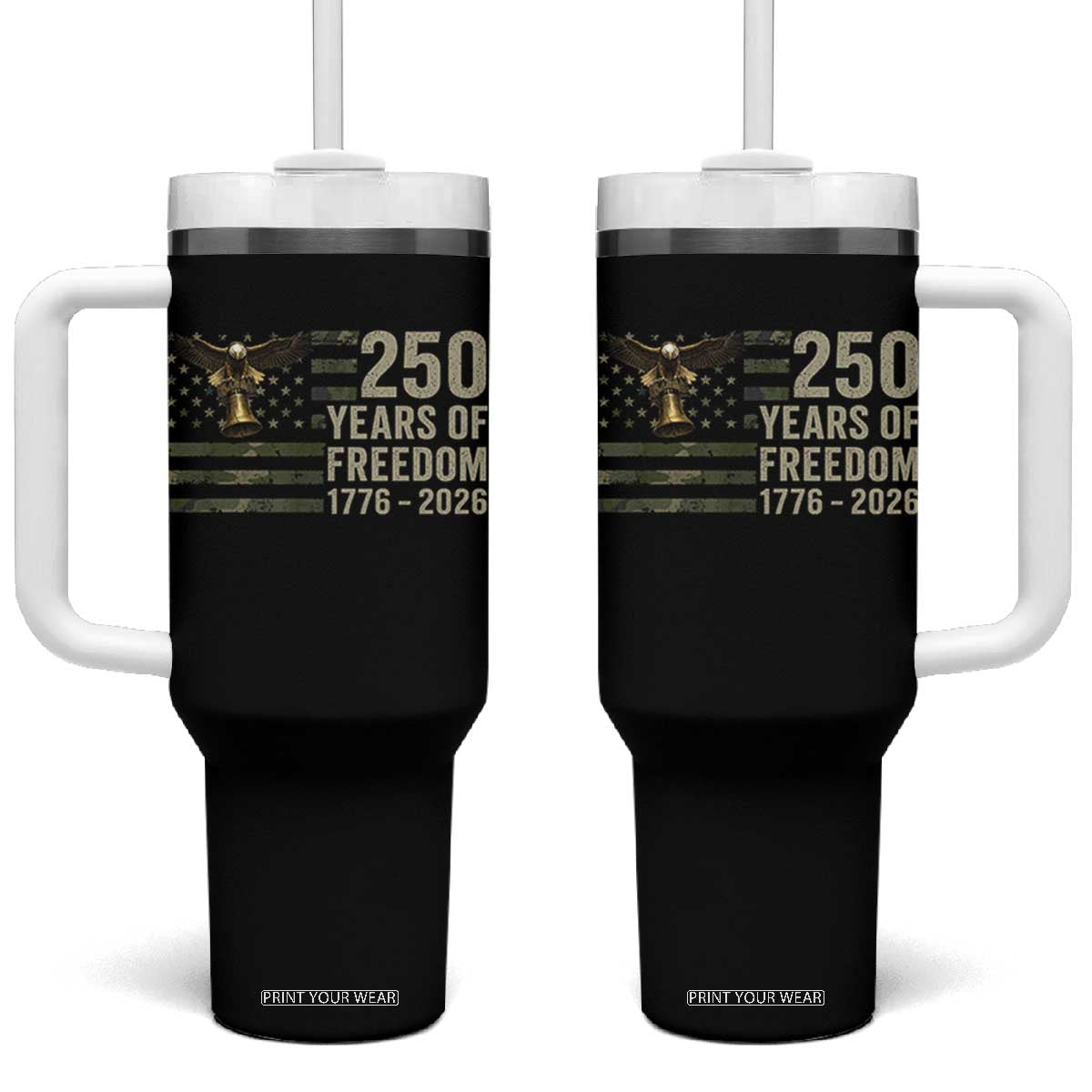 250th Anniversary Tumbler With Handle 1776 2026 250 Years Birthday Patriotic Camouflage USA Flag TS10 One Size: 40 oz Black Print Your Wear