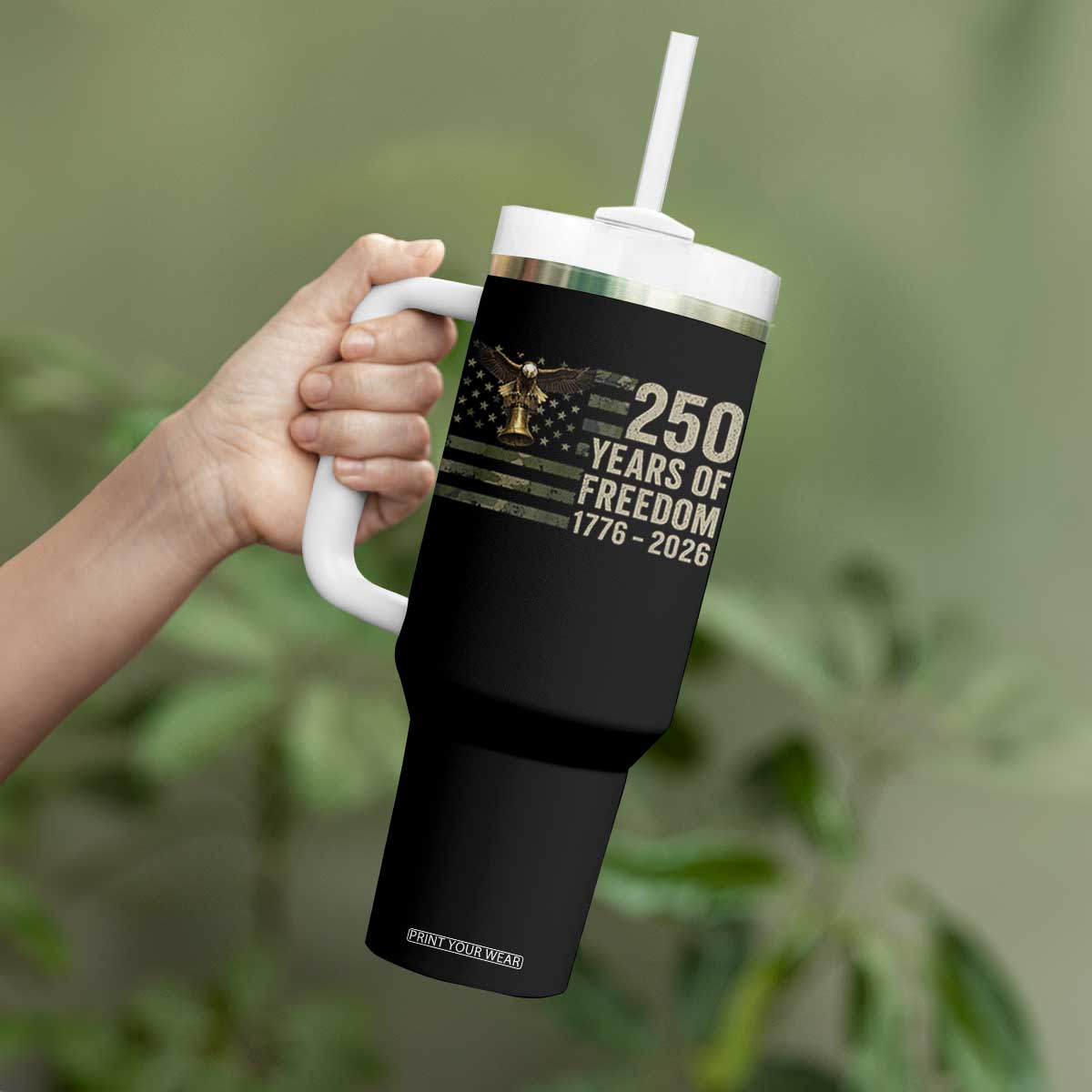 250th Anniversary Tumbler With Handle 1776 2026 250 Years Birthday Patriotic Camouflage USA Flag TS10 Print Your Wear