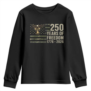 250th Anniversary Youth Sweatshirt 1776 2026 250 Years Birthday Patriotic Camouflage USA Flag TS10 Black Print Your Wear