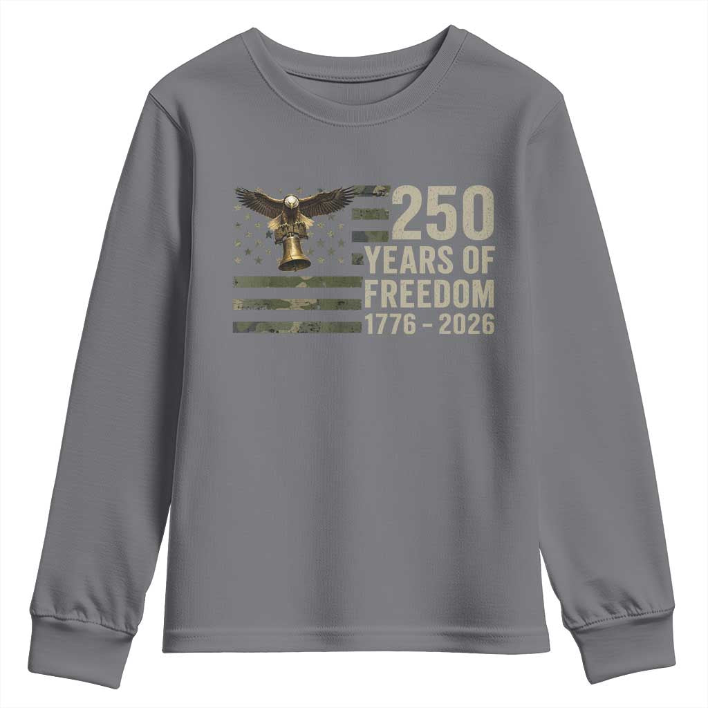 250th Anniversary Youth Sweatshirt 1776 2026 250 Years Birthday Patriotic Camouflage USA Flag TS10 Charcoal Print Your Wear
