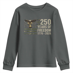 250th Anniversary Youth Sweatshirt 1776 2026 250 Years Birthday Patriotic Camouflage USA Flag TS10 Dark Heather Print Your Wear