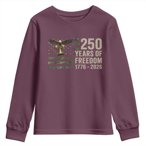 250th Anniversary Youth Sweatshirt 1776 2026 250 Years Birthday Patriotic Camouflage USA Flag TS10 Maroon Print Your Wear