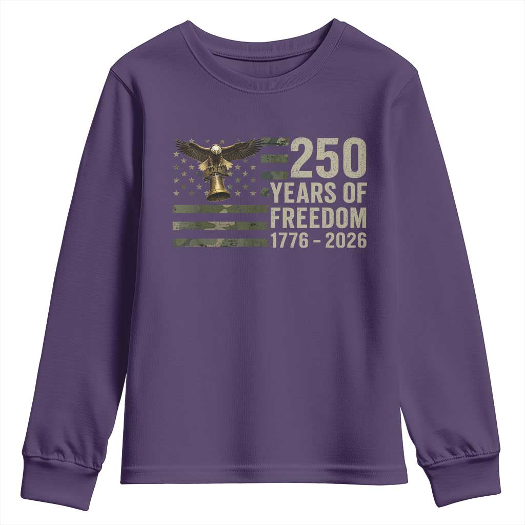250th Anniversary Youth Sweatshirt 1776 2026 250 Years Birthday Patriotic Camouflage USA Flag TS10 Purple Print Your Wear