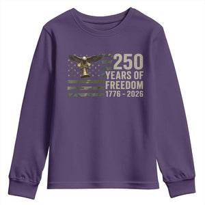 250th Anniversary Youth Sweatshirt 1776 2026 250 Years Birthday Patriotic Camouflage USA Flag TS10 Purple Print Your Wear