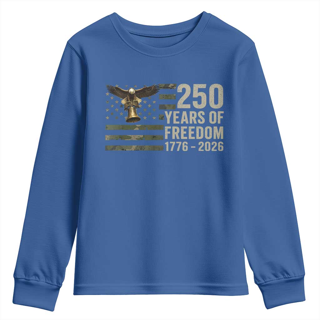 250th Anniversary Youth Sweatshirt 1776 2026 250 Years Birthday Patriotic Camouflage USA Flag TS10 Royal Blue Print Your Wear
