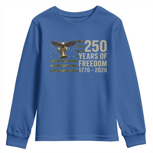 250th Anniversary Youth Sweatshirt 1776 2026 250 Years Birthday Patriotic Camouflage USA Flag TS10 Royal Blue Print Your Wear