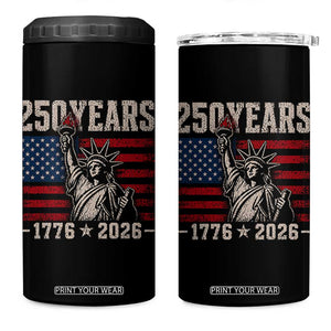 USA Independence 250th Anniversary 4 in 1 Can Cooler Tumbler Patriotic Lady Liberty American Flag 250 Years 1776 2026 TS10 One Size: 16 oz Black Print Your Wear